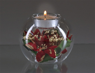 Kulatý svícen vánoční s květinou pro čajovou svíčku 