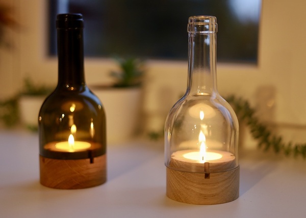 Svícen víno na dubové válcové podstavě velikost SMART