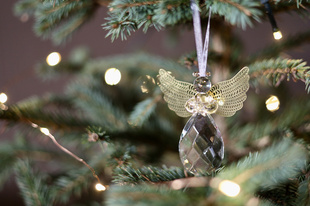 Sada tří vánočních ozdob Křišťáloví andělé se zlatými křídly