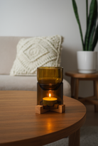 Aromalampa z lahve od vína - antik. zelená + dub olej