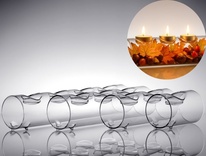 Skleněný trubicový svícen na čajovou svíčku k dozdobení - průměr 80 mm - podzimní decor