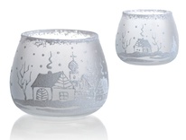 Zimní třpyt - malovaná dóza pro svíčku (přední a zadní strana)