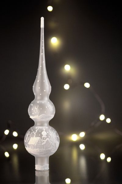 Vánoční skleněná špička na stromek - ručně malovaná 