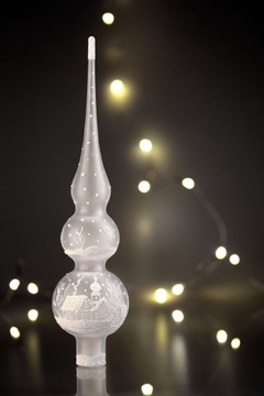 Vánoční skleněná špička na stromek - ručně malovaná 