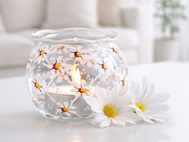 Malovaná dóza pro čajovovou svíčku - kopretinová louka