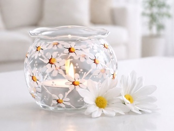 Malovaná dóza pro čajovovou svíčku - kopretinová louka