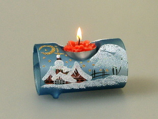 Vánoční malovaný trubicový svícen modry