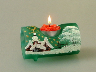Vánoční malovaný trubicový svícen - zeleny