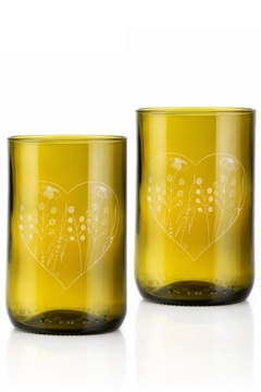 Sklenka z lahve od vína - Luční doušek v srdíčku 