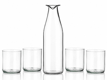 Upcyklovaná karafa z lahve od vína 0,7 l a 4 ks sklenek UNIVERSAL 0,2l (80 mm)