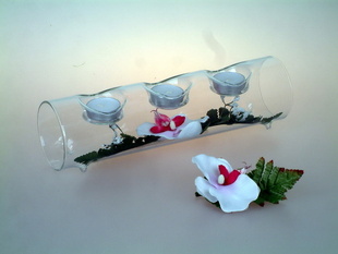 Skleněný trubicový svícen s Orchidejí na 3 svíčky