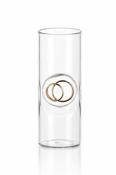 Skleněná odlivka výška 90 mm zlaté prstýnky v lůžku