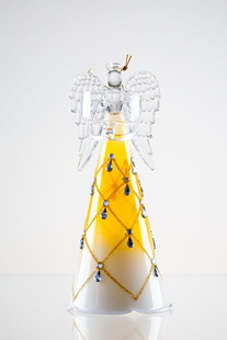 anděl malovaný s miskou pro čajovou svíčku žlutý