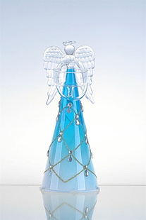 anděl malovaný s miskou pro čajovou svíčku modrý