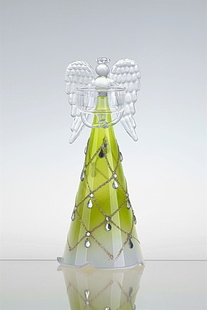 anděl malovaný s miskou pro čajovou svíčku zelený