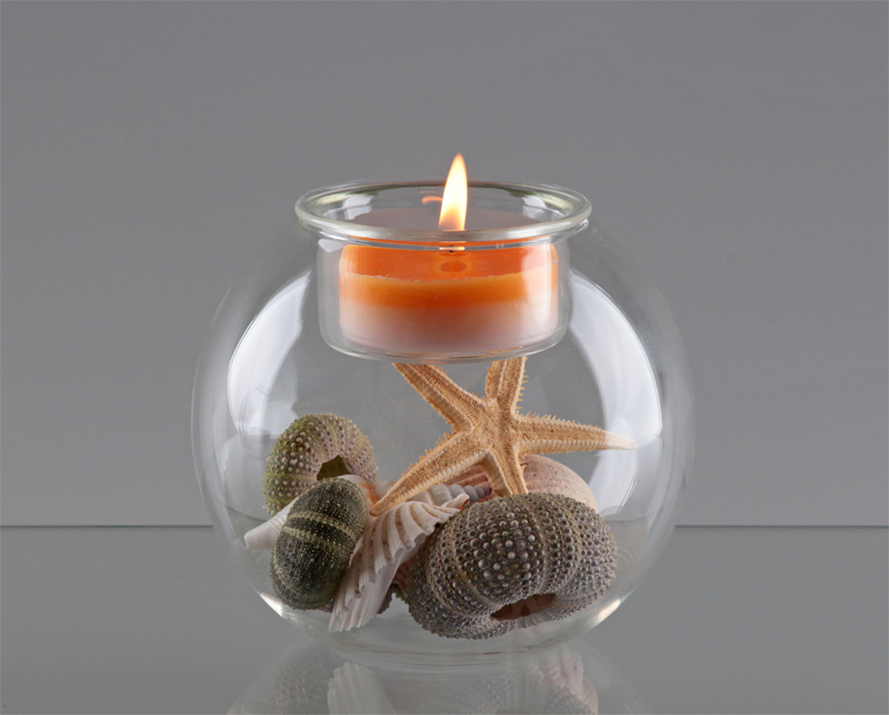 Svícen silnostěnná skleněná koule pro dekoraci s miskou a čajovou svíčkou MAXI