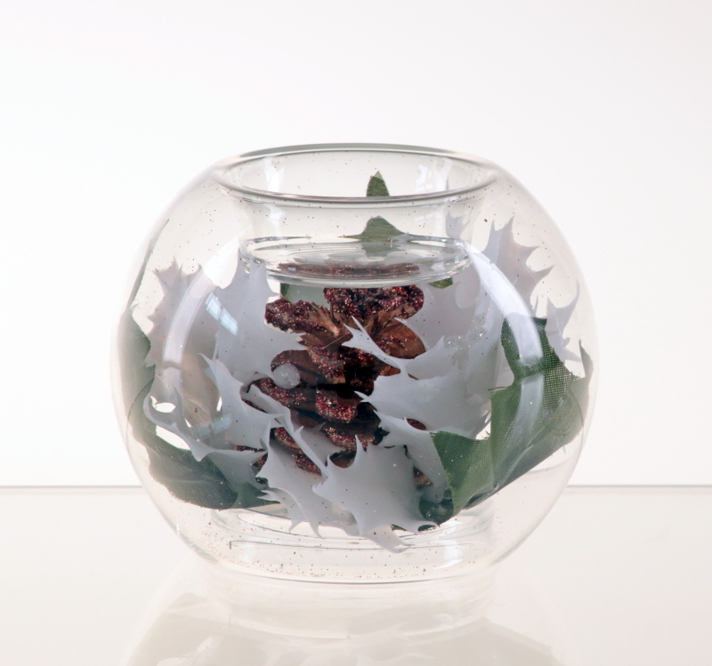 Kulatý svícen vánoční s květinou pro čajovou svíčku 